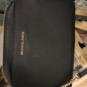 Michael Kors Black Leather Handbag with Gold Logo